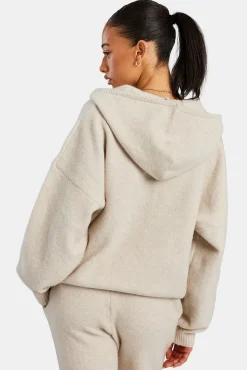 Women CLO-SET-KTW Hooded Zip Through Knitted Tracksuit - Oatmeal