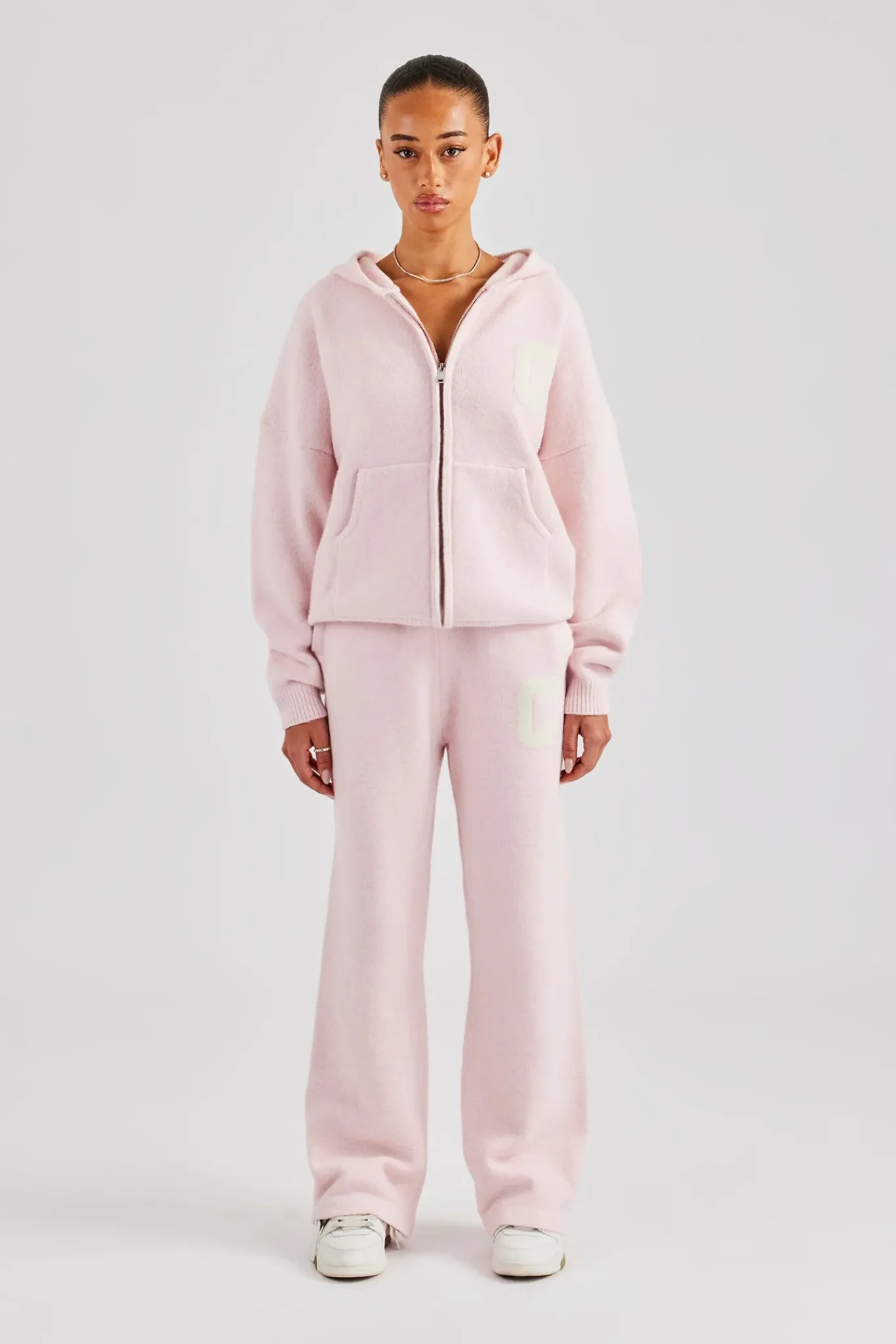 Women CLO-TOP-HS-HOOD-KTW Hooded Zip Through Knitted Jumper - Baby Pink
