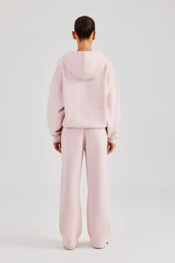 Women CLO-SET-KTW Hooded Zip Through Knitted Tracksuit - Baby Pink