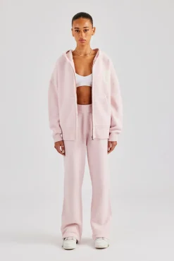 Women CLO-SET-KTW Hooded Zip Through Knitted Tracksuit - Baby Pink