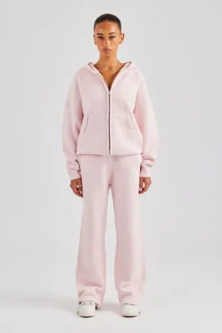 Women CLO-SET-KTW Hooded Zip Through Knitted Tracksuit - Baby Pink