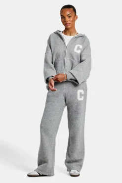 Women CLO-SET-KTW Hooded Zip Through Knitted Tracksuit - Grey