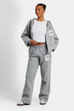 Women CLO-SET-KTW Hooded Zip Through Knitted Tracksuit - Grey