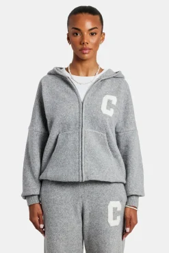 Women CLO-SET-KTW Hooded Zip Through Knitted Tracksuit - Grey