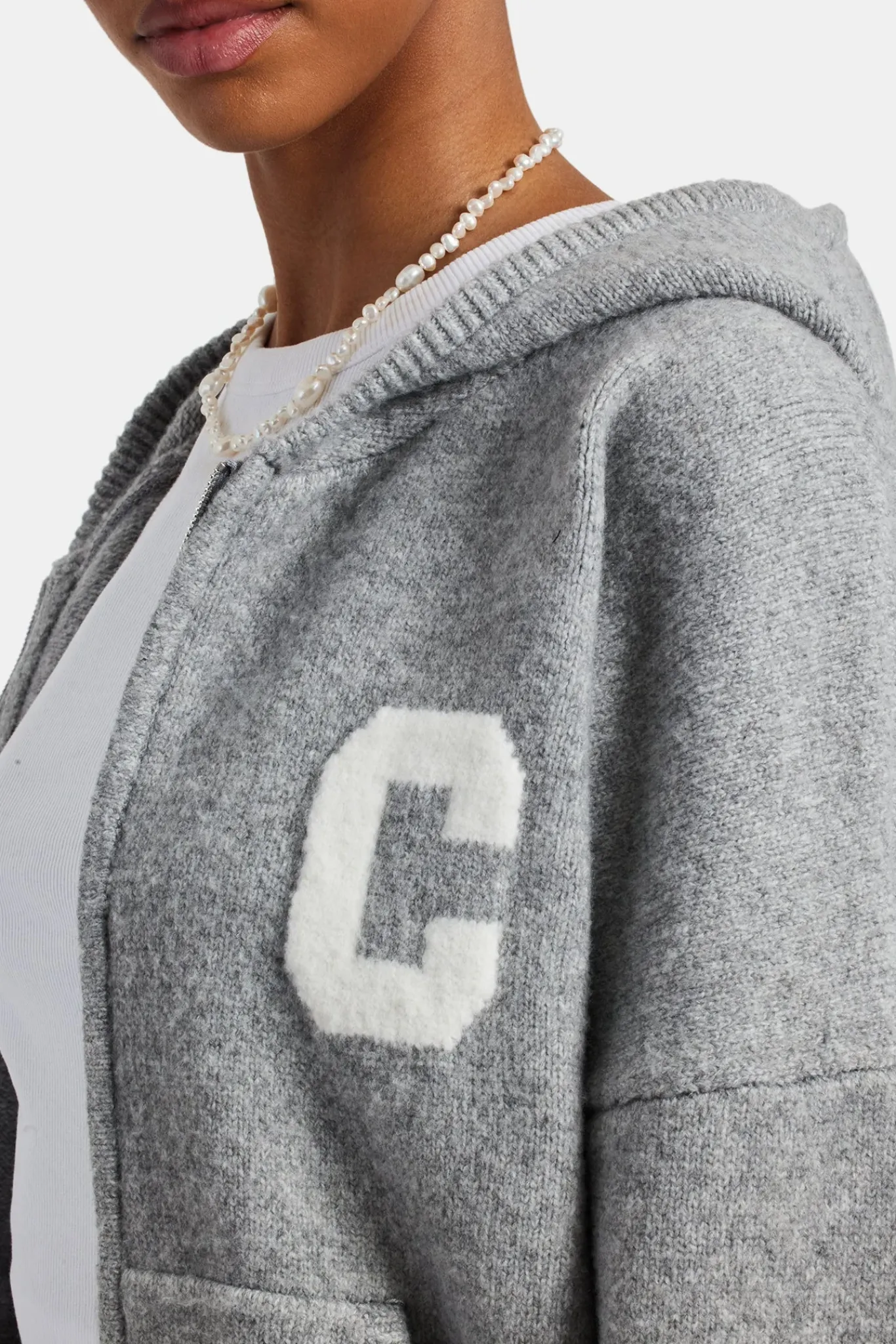 Women CLO-SET-KTW Hooded Zip Through Knitted Tracksuit - Grey