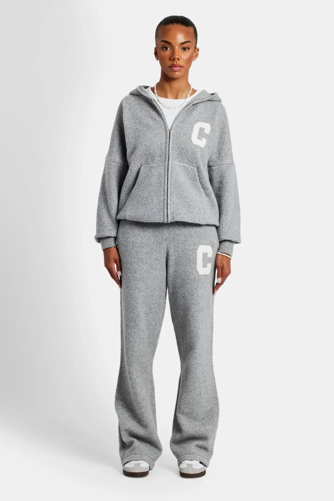 Women CLO-SET-KTW Hooded Zip Through Knitted Tracksuit - Grey