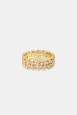 JWL-RNG Iced Alternating Cross Ring - 8mm - Gold
