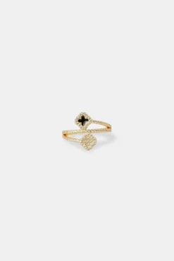 Women JWL-RNG Iced and Black Enamel Motif Twist Ring - 15mm