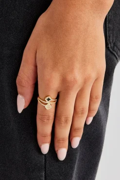 Women JWL-RNG Iced and Black Enamel Motif Twist Ring - 15mm