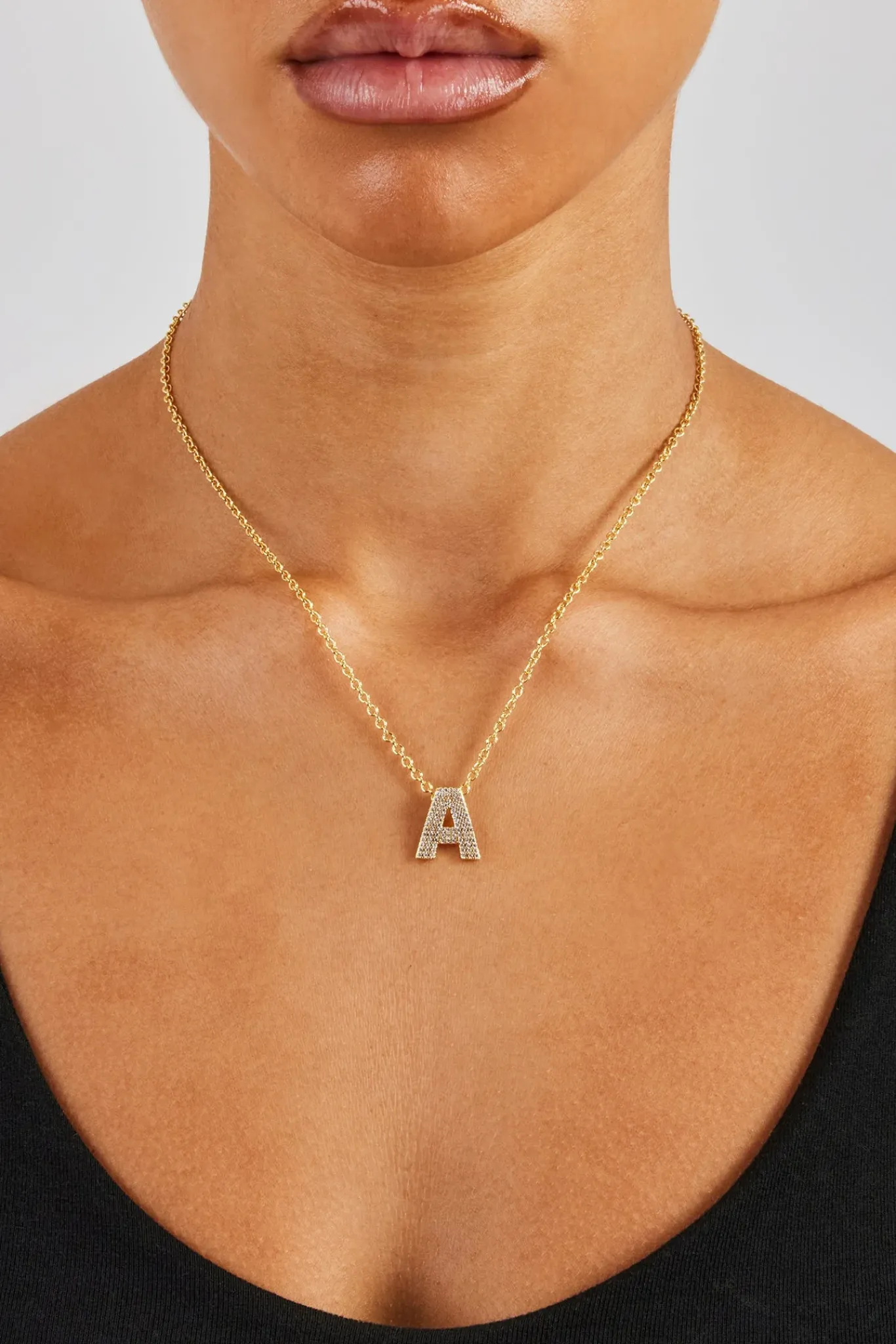 Women JWL-PEND Iced Balloon Letter Necklace - 20mm - Gold