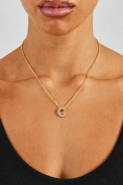 Women JWL-PEND Iced Balloon Letter Necklace - 20mm - Gold