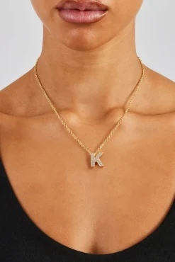 Women JWL-PEND Iced Balloon Letter Necklace - 20mm - Gold