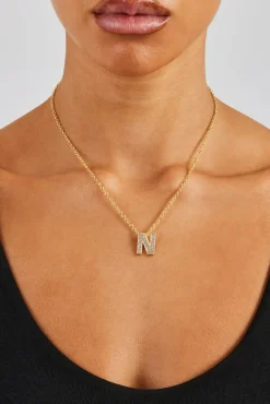 Women JWL-PEND Iced Balloon Letter Necklace - 20mm - Gold