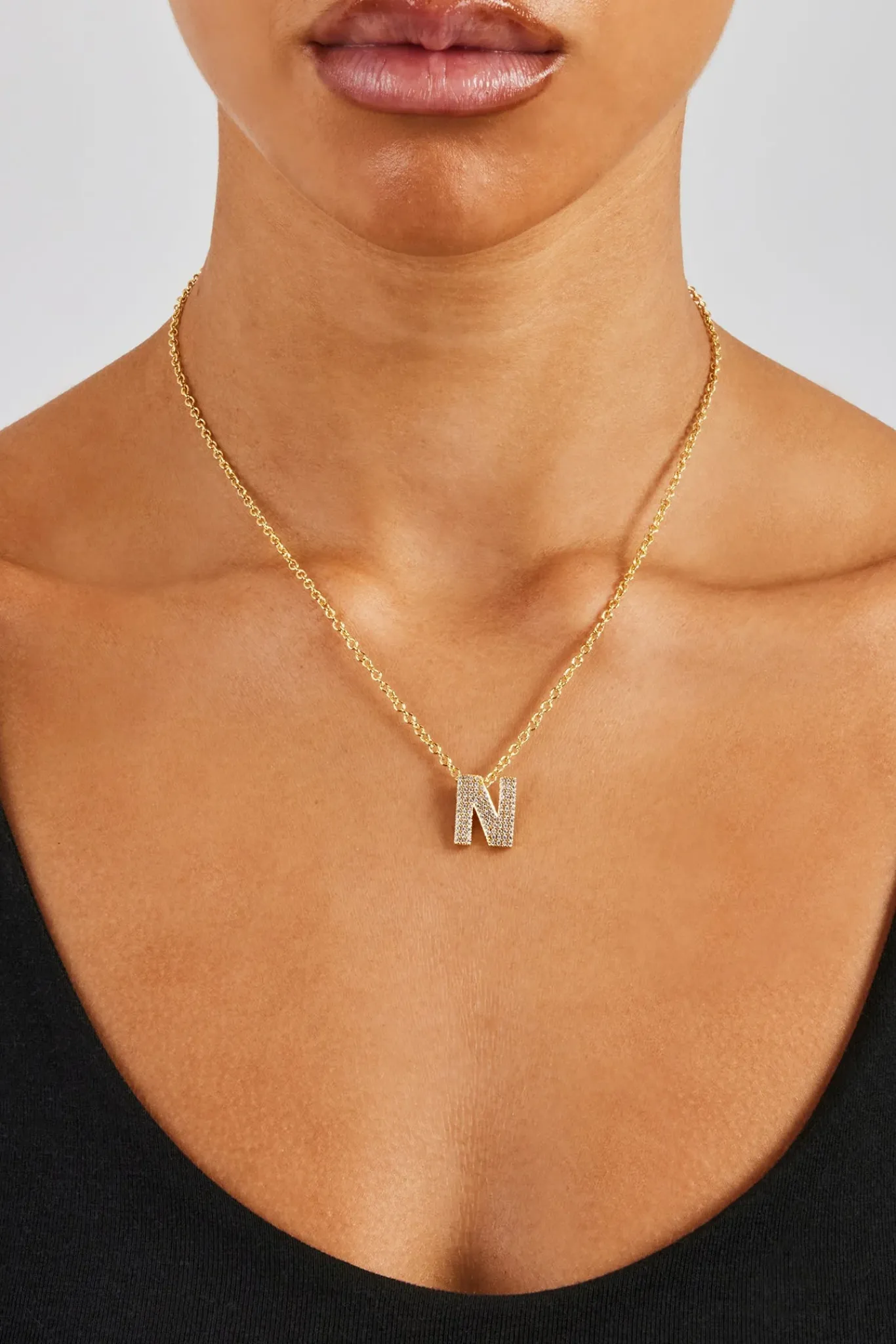 Women JWL-PEND Iced Balloon Letter Necklace - 20mm - Gold