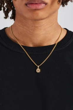 JWL-PEND Iced Chocolate Enamel Cross Motif Cuban Necklace - 10mm