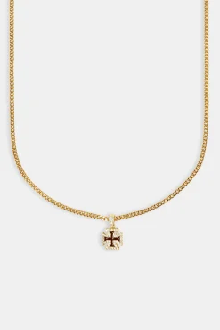 JWL-PEND Iced Chocolate Enamel Cross Motif Cuban Necklace - 10mm