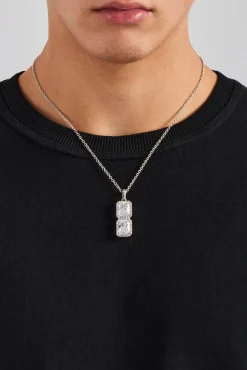 JWL-NECK Iced Clear Double Stone Pendant Necklace - 40mm