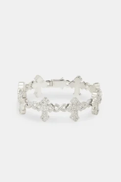 JWL-BRA Iced Cross Baguette Bracelet - 20mm