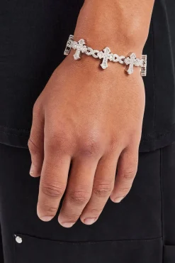 JWL-BRA Iced Cross Baguette Bracelet - 20mm
