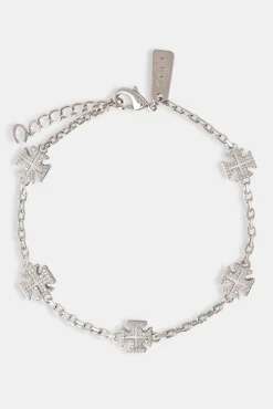 JWL-BRA Iced Cross Outline Rolo Link Bracelet - 8mm
