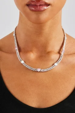 Women JWL-CHN Iced Cuban Opal Heart Chain - 6mm