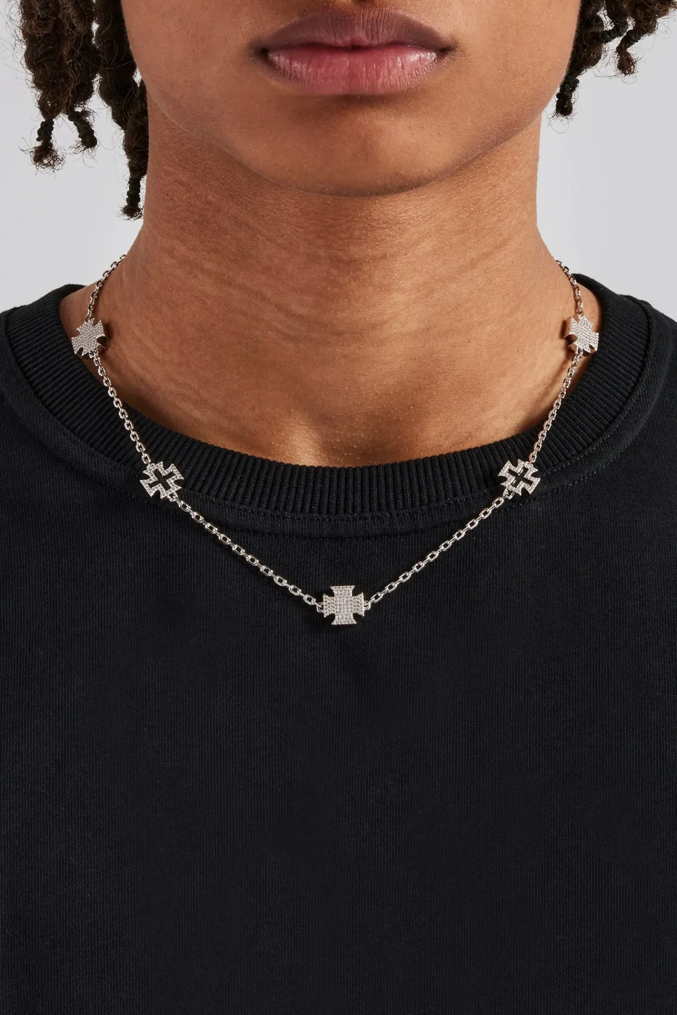 JWL-CHN Iced CZ & Black Enamel Motif Chain