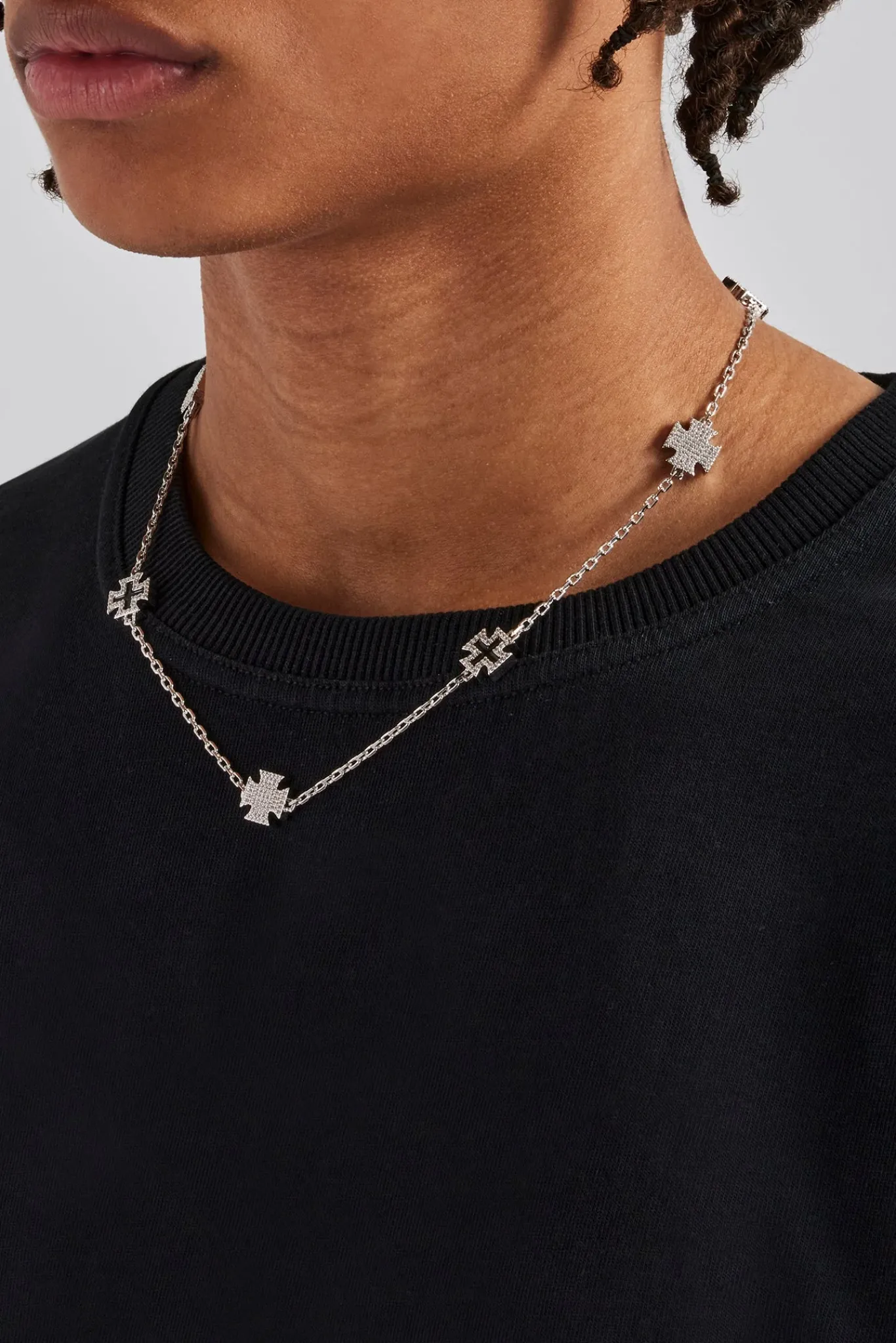 JWL-CHN Iced CZ & Black Enamel Motif Chain
