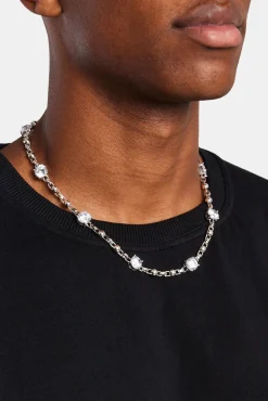JWL-CHN Iced CZ Gem & Ball Chain Mix Chain - White