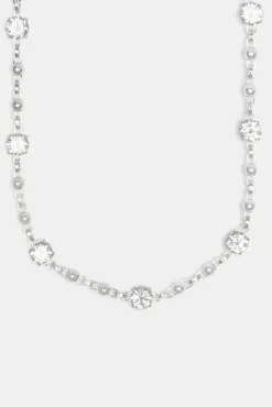 JWL-CHN Iced CZ Gem & Ball Chain Mix Chain - White