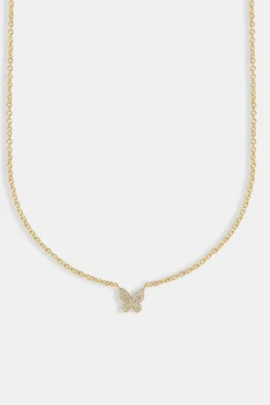 Women JWL-NECK Iced CZ Pave Butterfly Necklace - 10mm