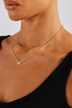 Women JWL-NECK Iced CZ Pave Butterfly Necklace - 10mm