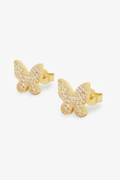 Women JWL-EAR Iced CZ Pave Butterfly Stud Earrings - 10mm