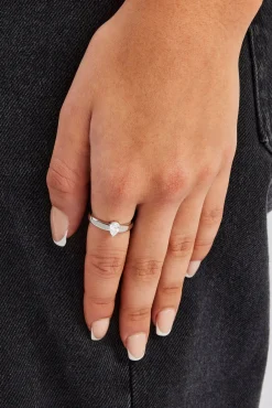 Women JWL-RNG Iced CZ Pear Stone Band Ring - 8mm