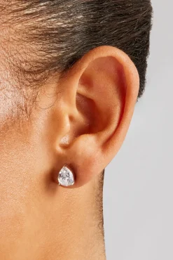 Women JWL-EAR Iced CZ Pear Stone Stud Earrings - 10mm