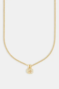 JWL-NECK Iced Double Cross Motif Cuban Necklace - 10mm - Gold
