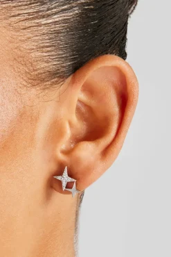 Women JWL-EAR Iced Double Star Stud Earrings - 14mm