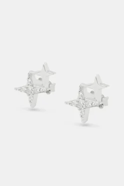 Women JWL-EAR Iced Double Star Stud Earrings - 14mm