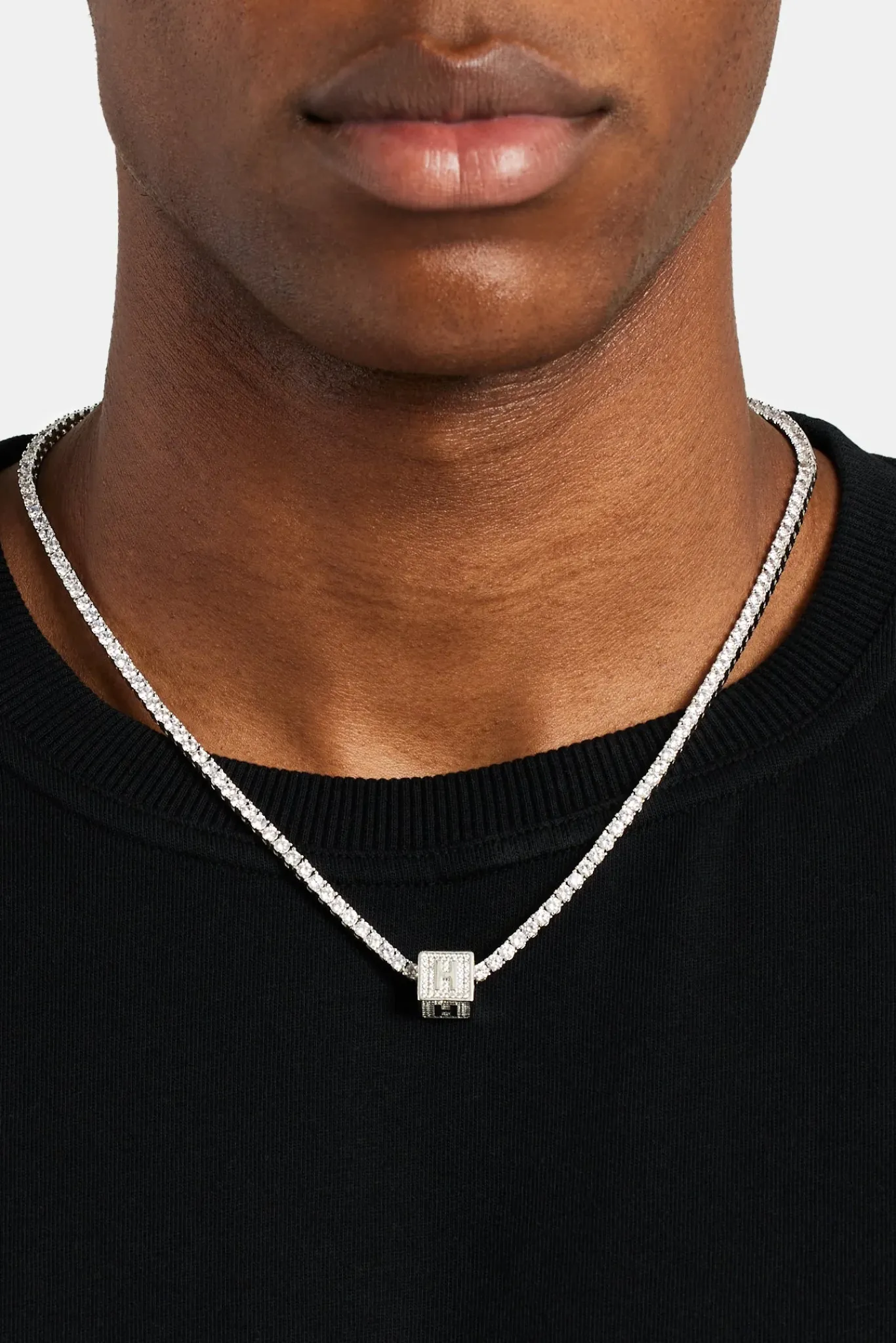 JWL-PEND Iced H Letter Block Pendant