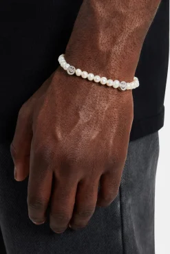 JWL-BRA-PRL Iced Happy Face Pearl Bracelet - 6mm
