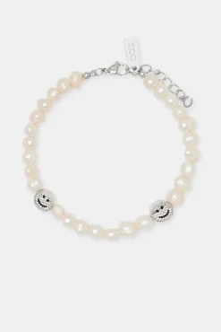 JWL-BRA-PRL Iced Happy Face Pearl Bracelet - 6mm