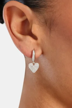 Women JWL-EAR Iced Heart Huggie Hoop Earrings - White