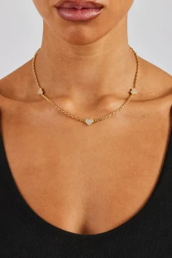 Women JWL-CHN Iced Heart Thin Link Chain - 2.5mm - Gold