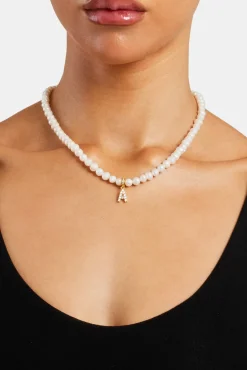 Women JWL-PEND Iced Initial Clip On Pendant + 6mm Pearl Chain
