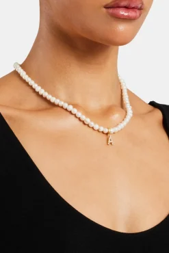 Women JWL-PEND Iced Initial Clip On Pendant + 6mm Pearl Chain