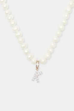 Women JWL-PEND Iced Initial Clip On Pendant + 6mm Pearl Chain