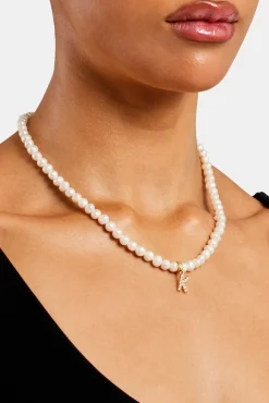 Women JWL-PEND Iced Initial Clip On Pendant + 6mm Pearl Chain
