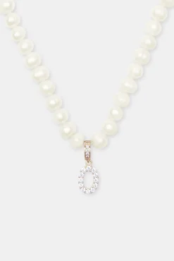 Women JWL-PEND Iced Initial Clip On Pendant + 6mm Pearl Chain