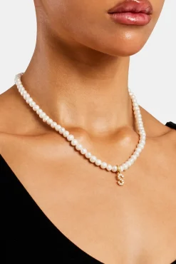 Women JWL-PEND Iced Initial Clip On Pendant + 6mm Pearl Chain