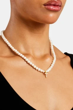Women JWL-PEND Iced Initial Clip On Pendant + 6mm Pearl Chain