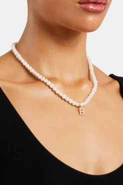 Women JWL-PEND Iced Initial Clip On Pendant + 6mm Pearl Chain